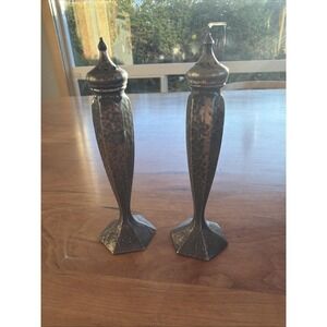 1926 Arts and Crafts Hand Hammered Metal Salt Pepper Shakers Studio Made Stamped